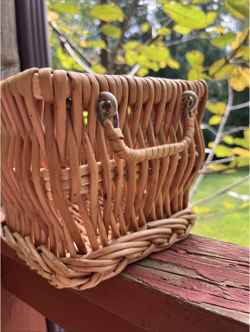 Vintage Wilco Imports Square Wicker Basket NWT Deadstock Boho Storage Handles